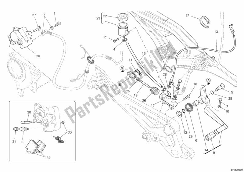 Todas as partes de Sistema De Freio Traseiro do Ducati Monster 1100 S ABS 2010